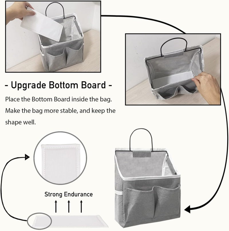 Kanrichu 3pcs Small Wall Hanging Organizer Bag, Linen Fabric Door Hanging Storage Basket with Pockets, Waterproof Bin for Kitchen, Bedroom, Office, RV Camper (White) - Image 4